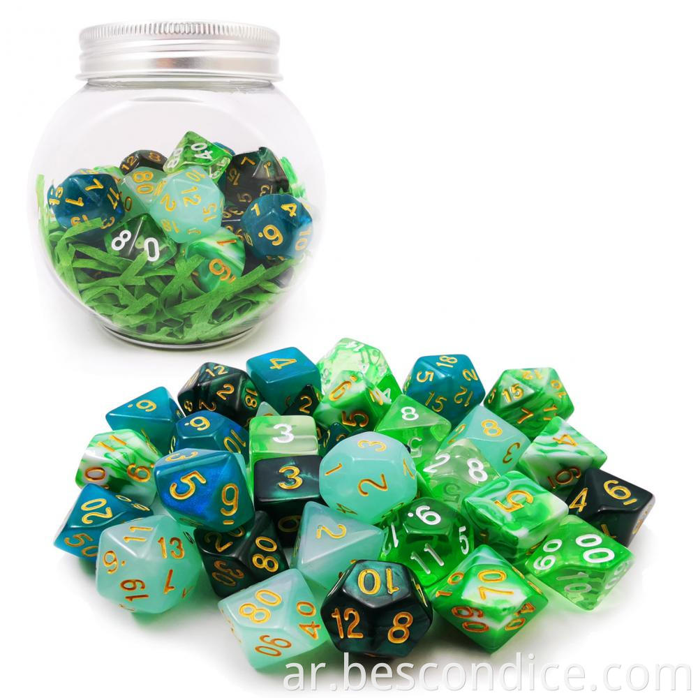 5 X 7 Sets 35 Pcs Colorful Polyhedral Emerald Dice Sets With Jar 1